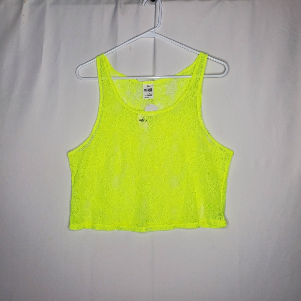 Vintage Victorias Secret Pink Sheer Lace Tank Top Small Highlighter Neon Y2K NEW